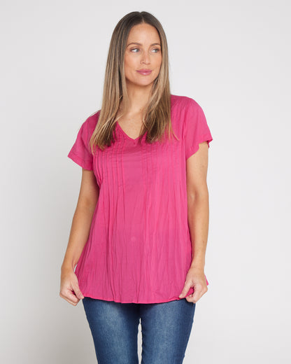 Kayla Plain Cotton Top - Hot Pink