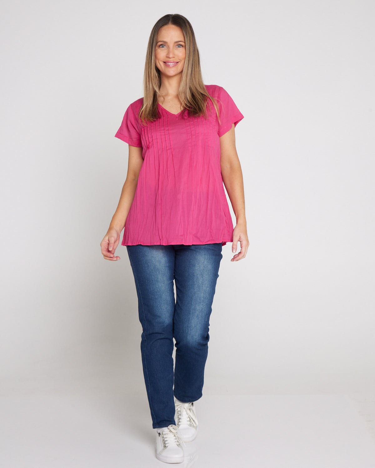 Kayla Plain Cotton Top - Hot Pink