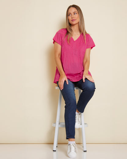 Kayla Plain Cotton Top - Hot Pink