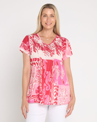 Kayla Cotton Top - Mono Sea Red