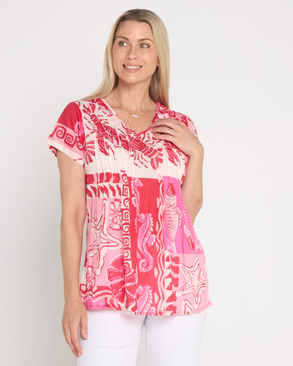 Kayla Cotton Top - Mono Sea Red
