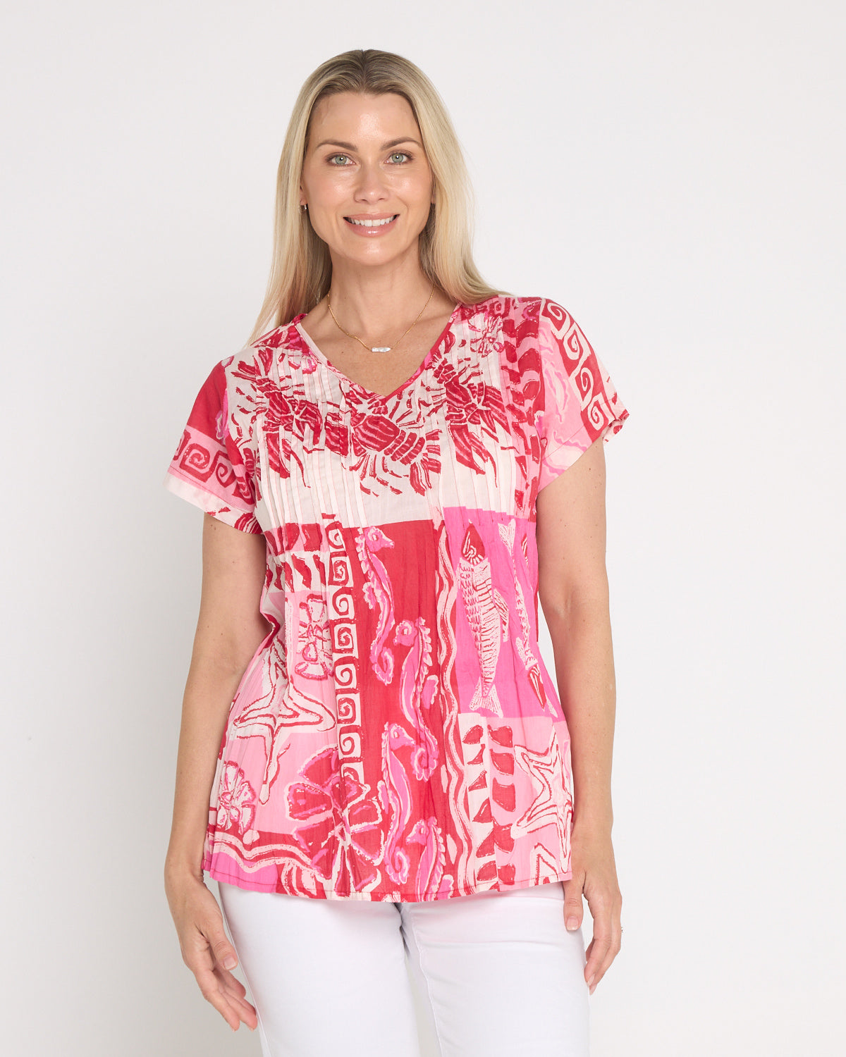 Kayla Cotton Top - Mono Sea Red