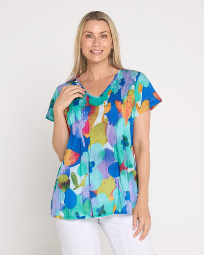 Kayla Cotton Top - Blue Floral