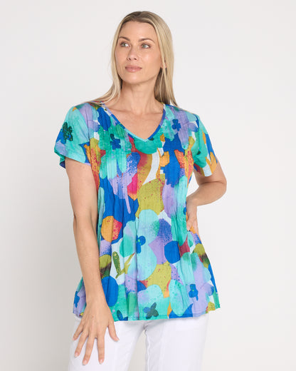 Kayla Cotton Top - Blue Floral