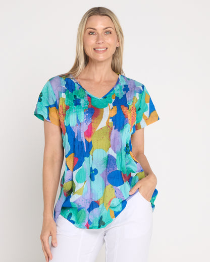 Kayla Cotton Top - Blue Floral