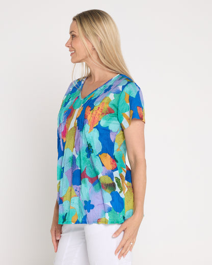 Kayla Cotton Top - Blue Floral
