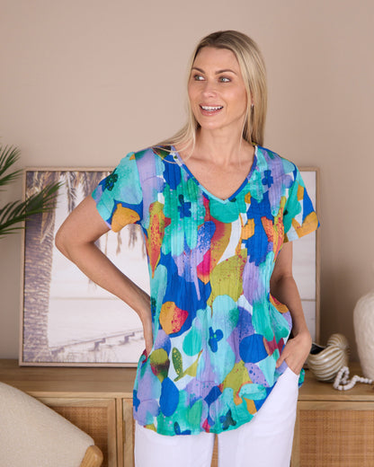 Kayla Cotton Top - Blue Floral