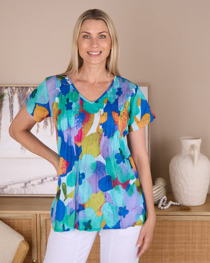 Kayla Cotton Top - Blue Floral