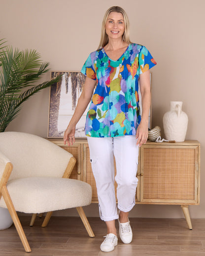 Kayla Cotton Top - Blue Floral
