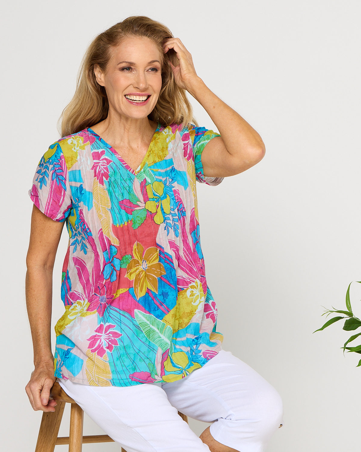 Kayla Top - Tropical Flowers