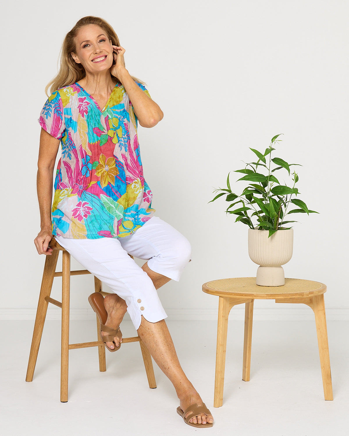 Kayla Top - Tropical Flowers