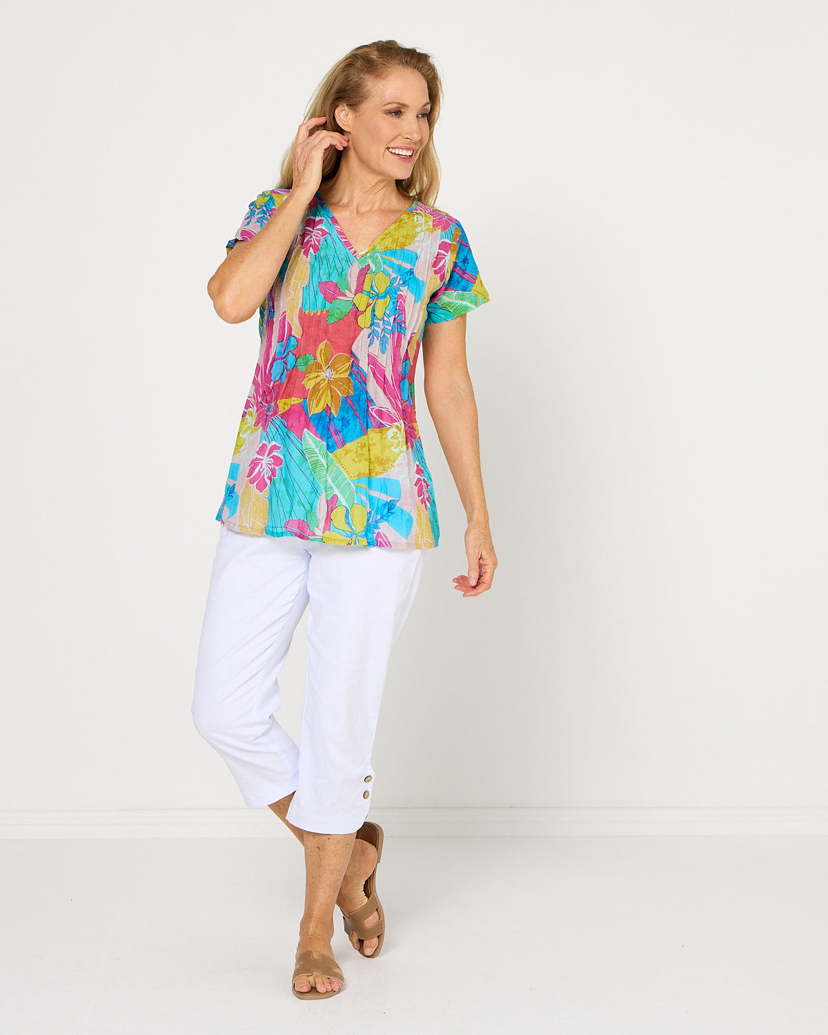 Kayla Top - Tropical Flowers