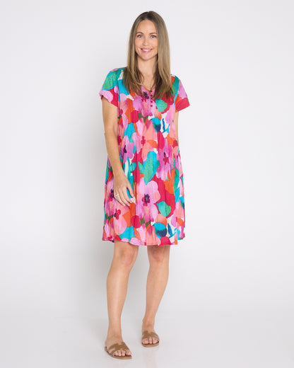 Nicola Cotton Dress - Fuchsia Floral