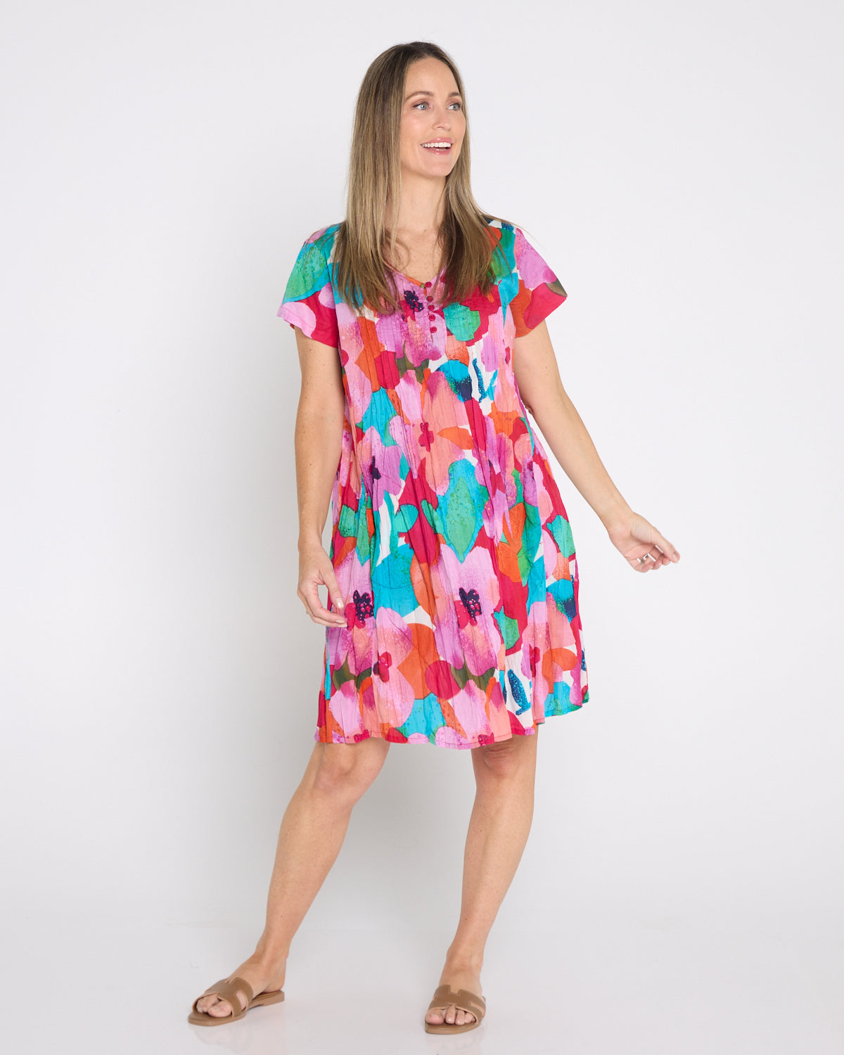 Nicola Cotton Dress - Fuchsia Floral