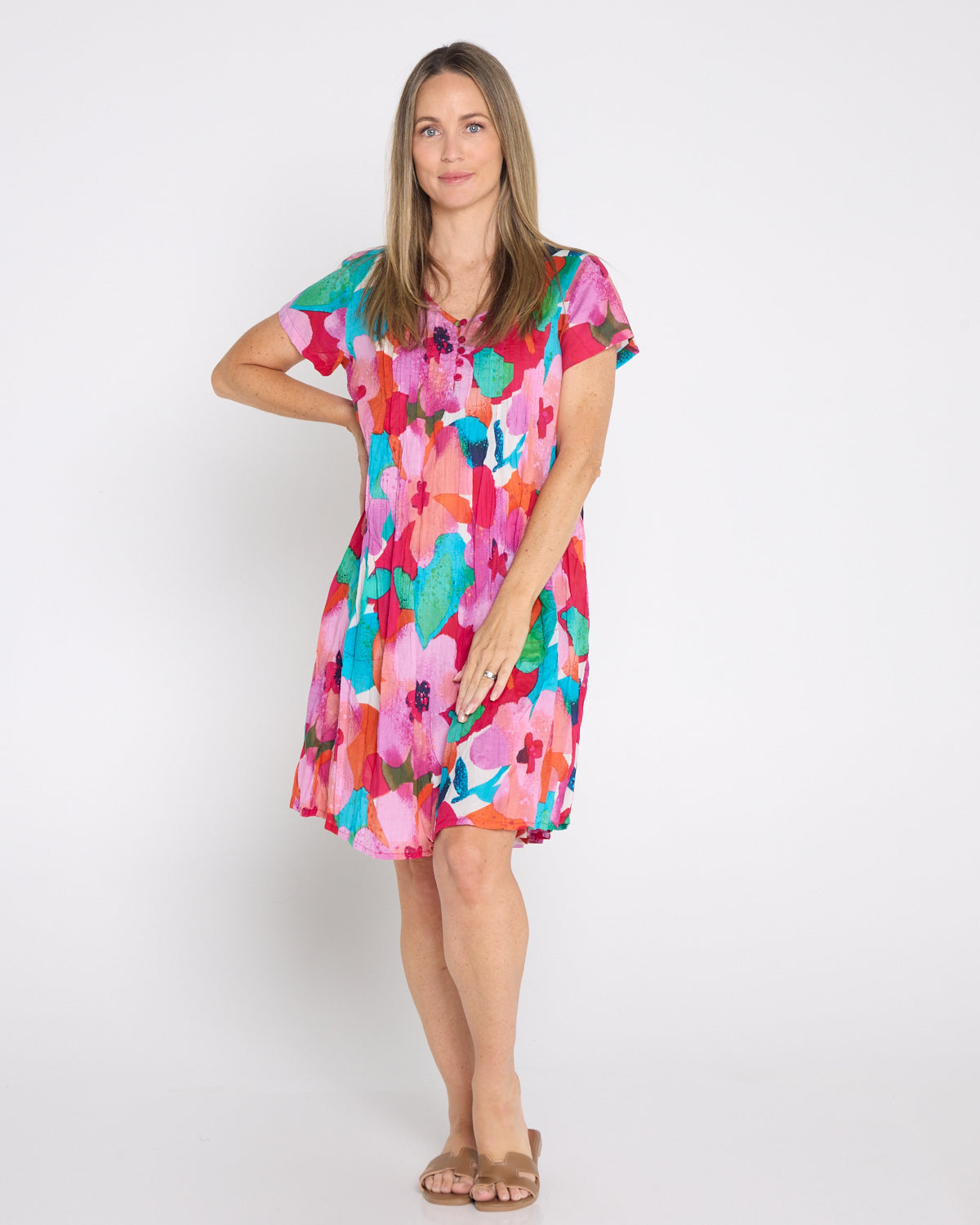 Nicola Cotton Dress - Fuchsia Floral
