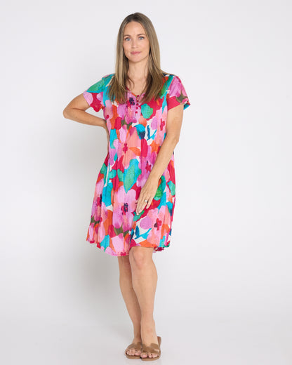 Nicola Cotton Dress - Fuchsia Floral