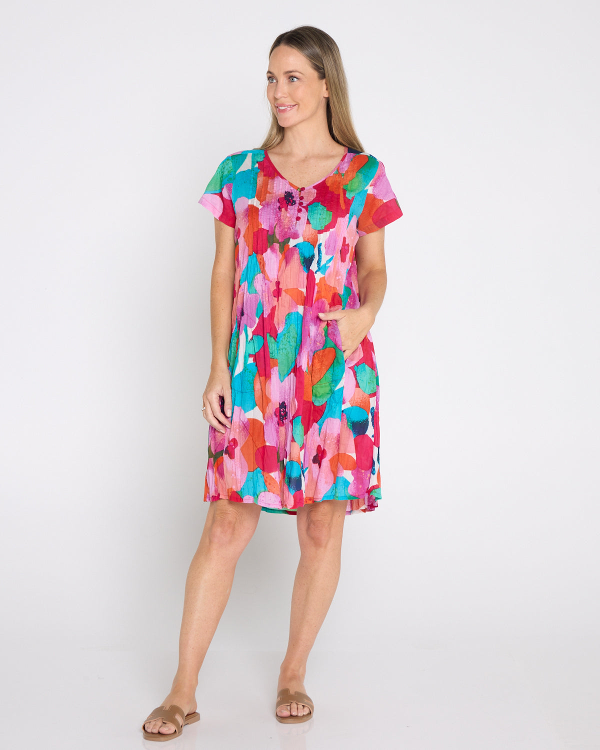 Nicola Cotton Dress - Fuchsia Floral