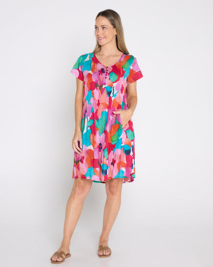 Nicola Cotton Dress - Fuchsia Floral