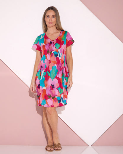 Nicola Cotton Dress - Fuchsia Floral