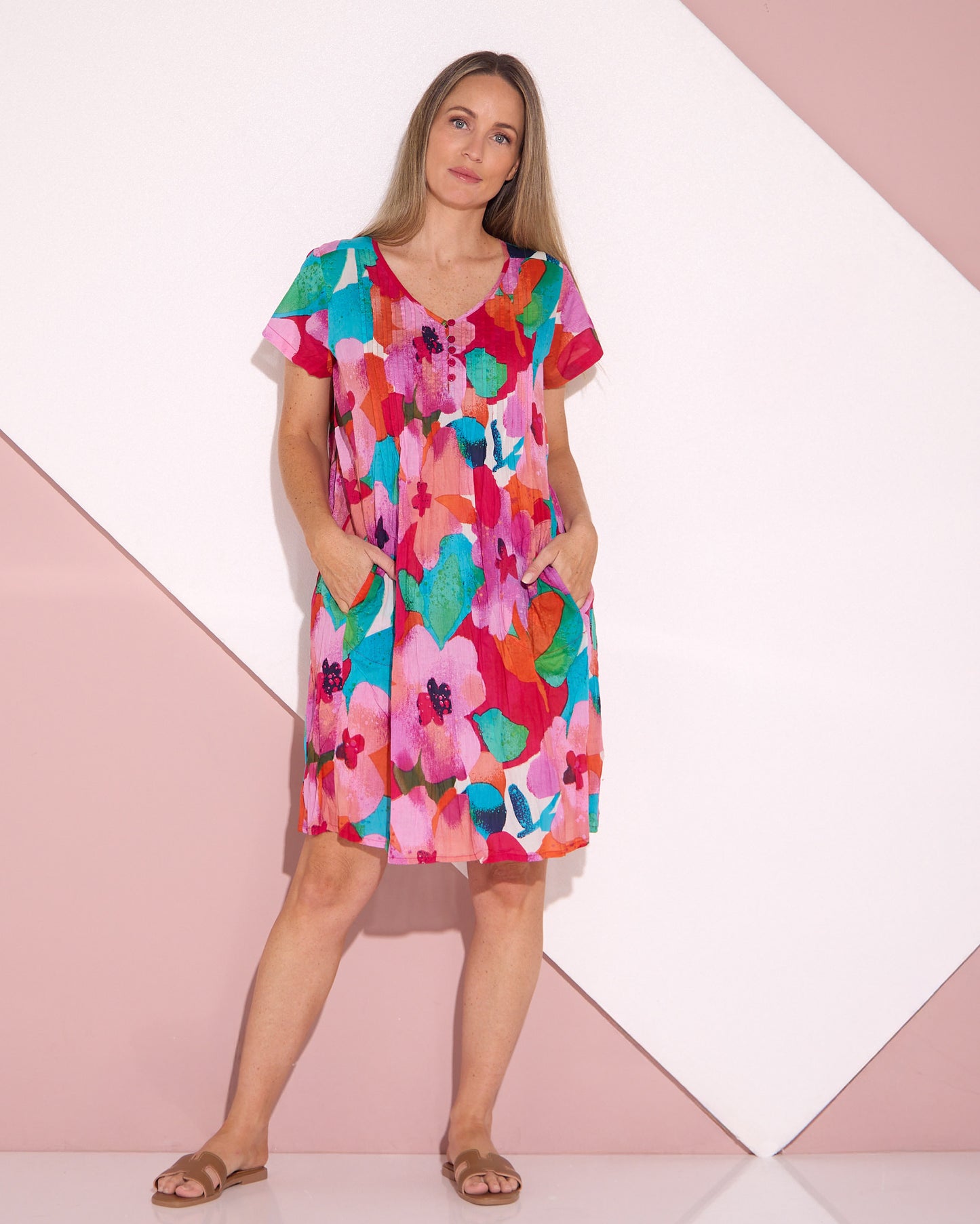 Nicola Cotton Dress - Fuchsia Floral