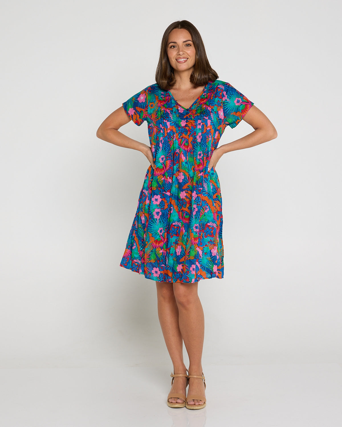 Nicola Cap Sleeve Cotton Dress - Macau Tropical