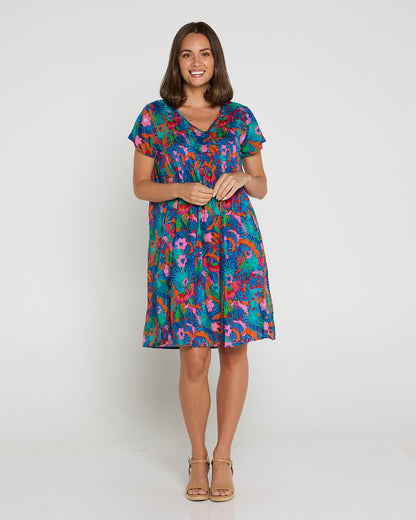 Nicola Cap Sleeve Cotton Dress - Macau Tropical