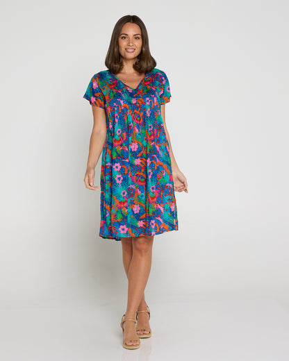 Nicola Cap Sleeve Cotton Dress - Macau Tropical