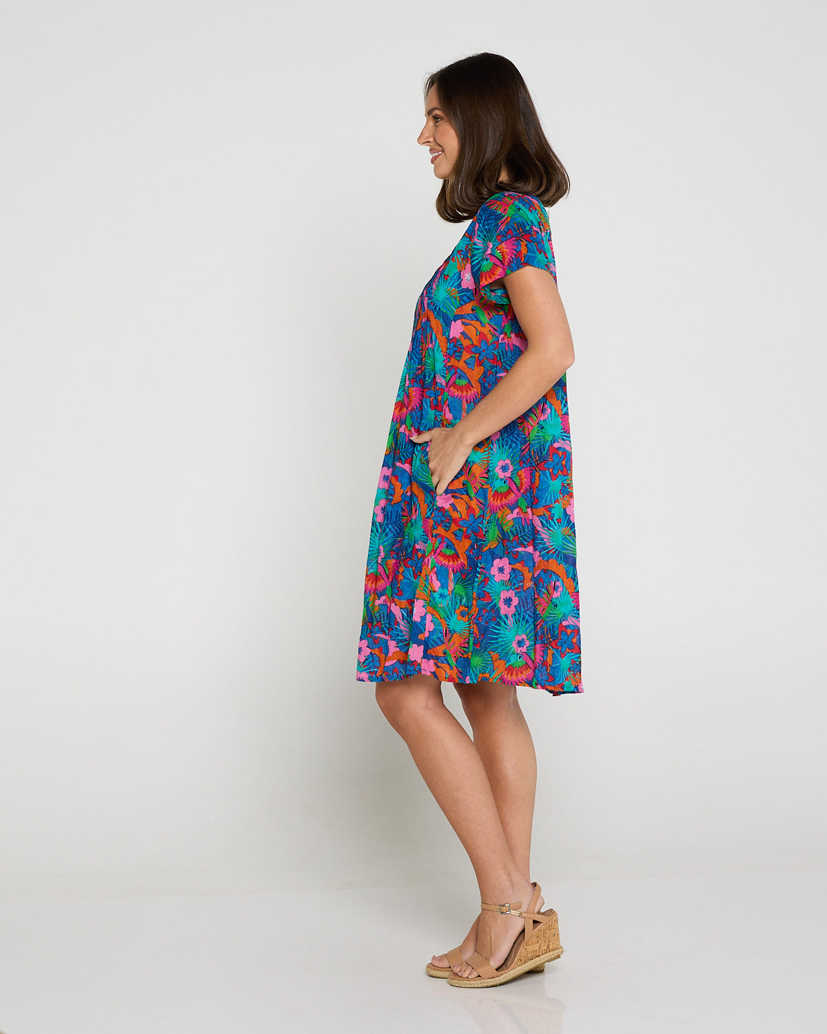 Nicola Cap Sleeve Cotton Dress - Macau Tropical