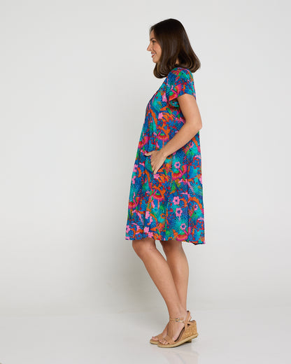 Nicola Cap Sleeve Cotton Dress - Macau Tropical