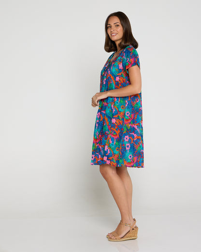Nicola Cap Sleeve Cotton Dress - Macau Tropical