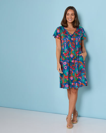 Nicola Cap Sleeve Cotton Dress - Macau Tropical