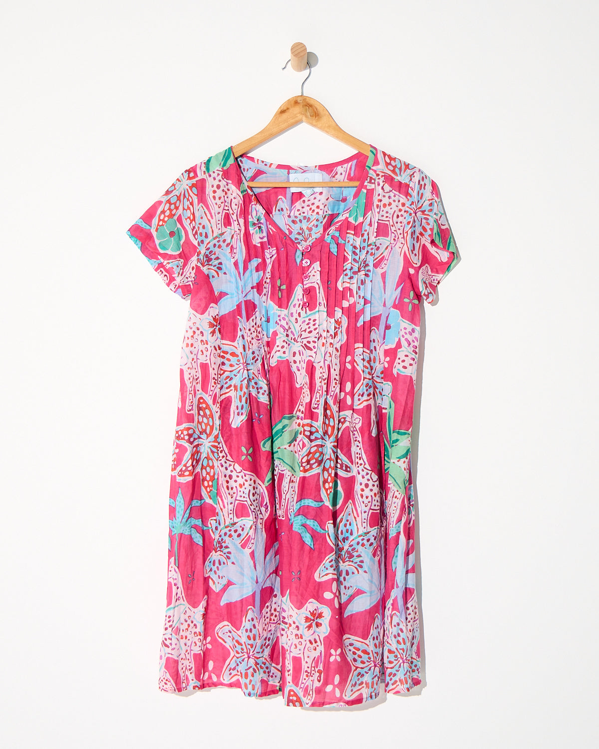 Nicola Cotton Dress - Giraffes Pink