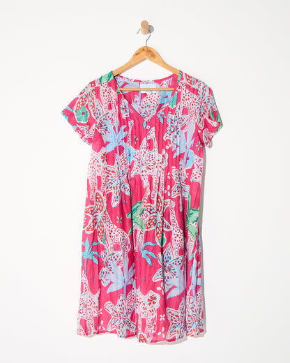 Nicola Cotton Dress - Giraffes Pink