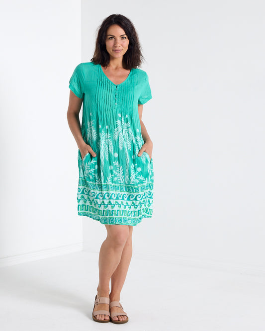 Nicola Cotton Pintuck Dress - Jade