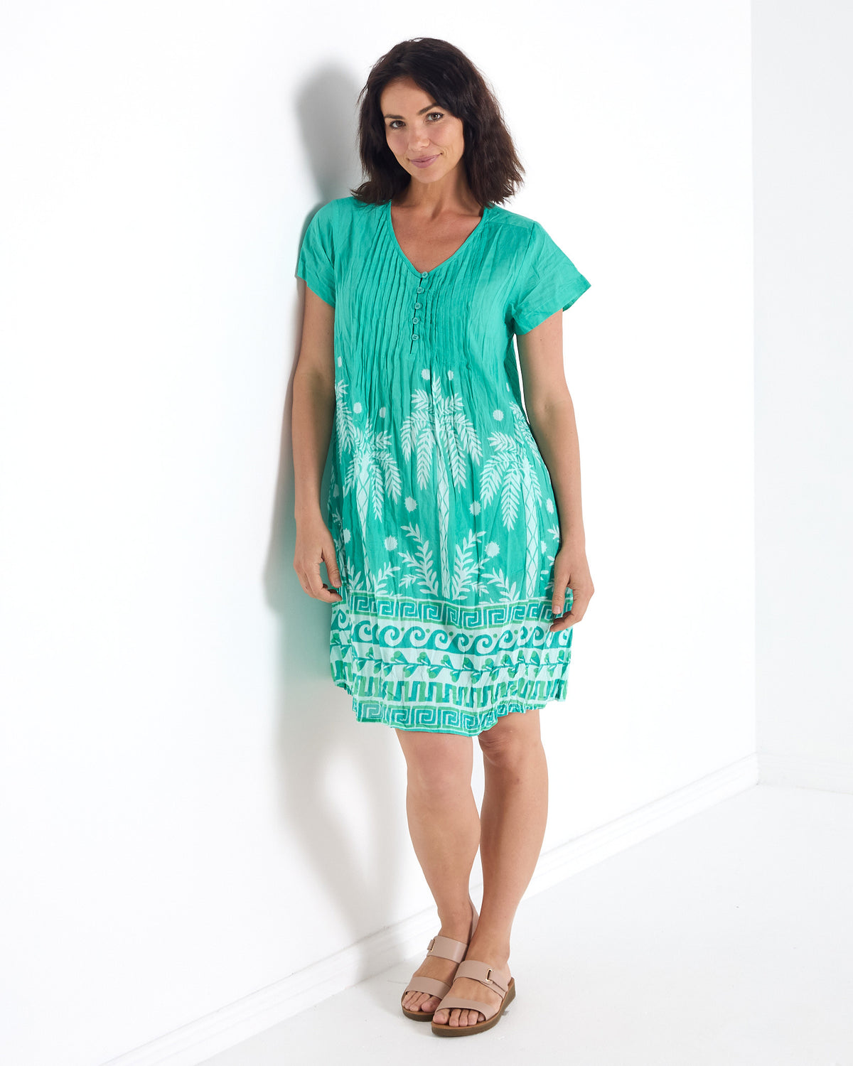 Nicola Cotton Pintuck Dress - Jade