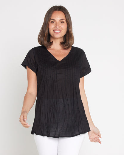 Kayla Plain Cotton Top - Black