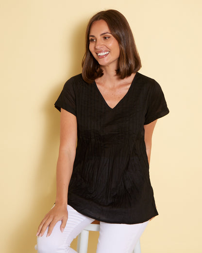 Kayla Plain Cotton Top - Black