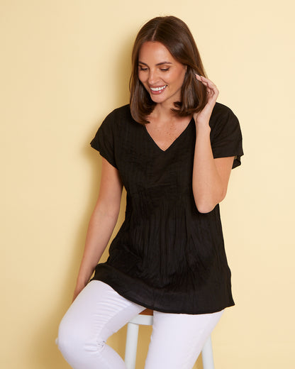 Kayla Plain Cotton Top - Black