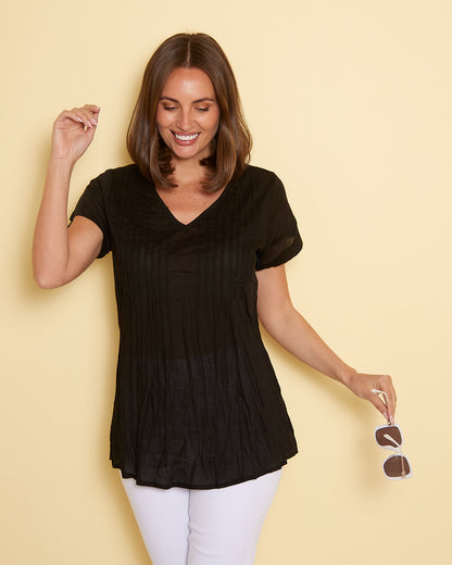 Kayla Plain Cotton Top - Black