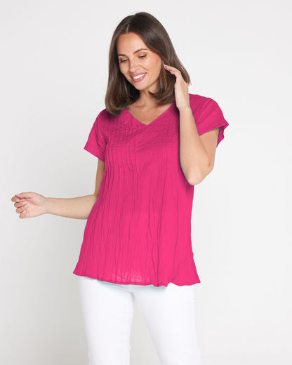 Kayla Plain Cotton Top - Hot Pink