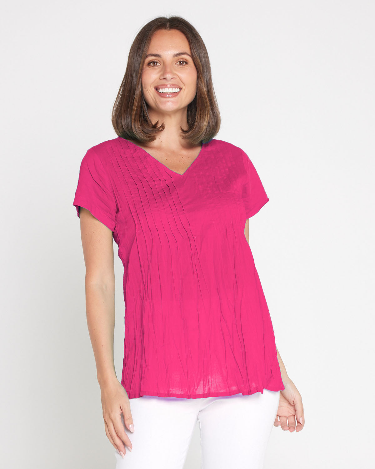 Kayla Plain Cotton Top - Hot Pink