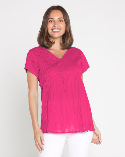 Kayla Plain Cotton Top - Hot Pink