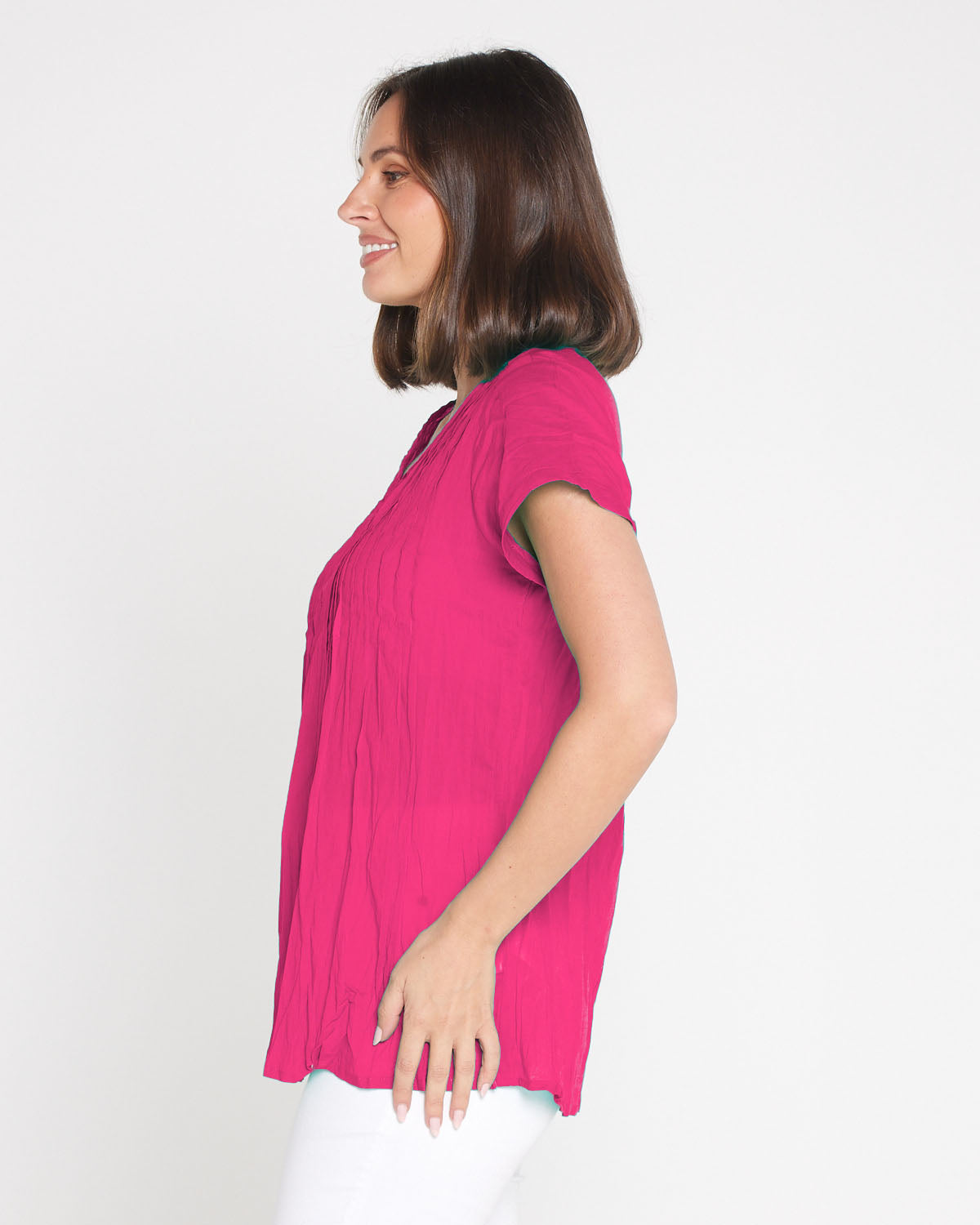 Kayla Plain Cotton Top - Hot Pink