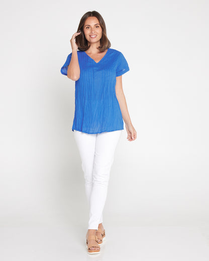 Kayla Plain Cotton Top - Blue