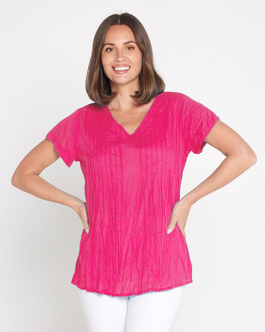 Kayla Plain Cotton Top - Hot Pink