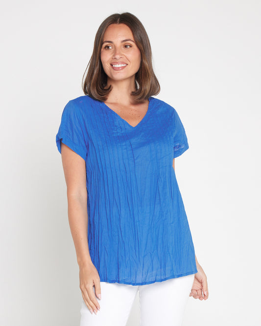 Kayla Plain Cotton Top - Blue
