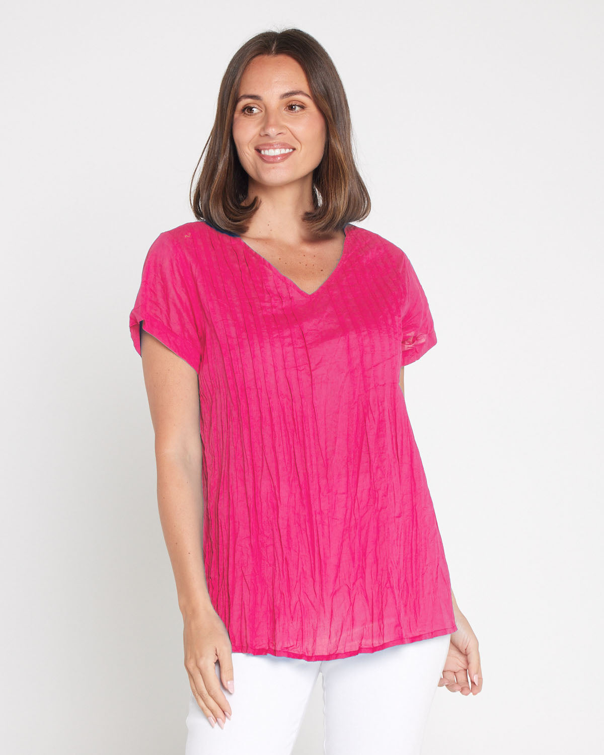 Kayla Plain Cotton Top - Hot Pink