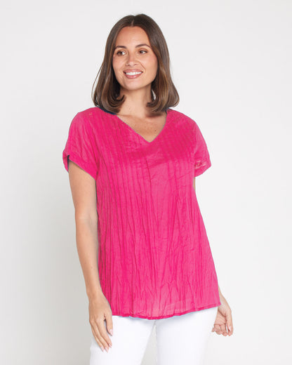 Kayla Plain Cotton Top - Hot Pink
