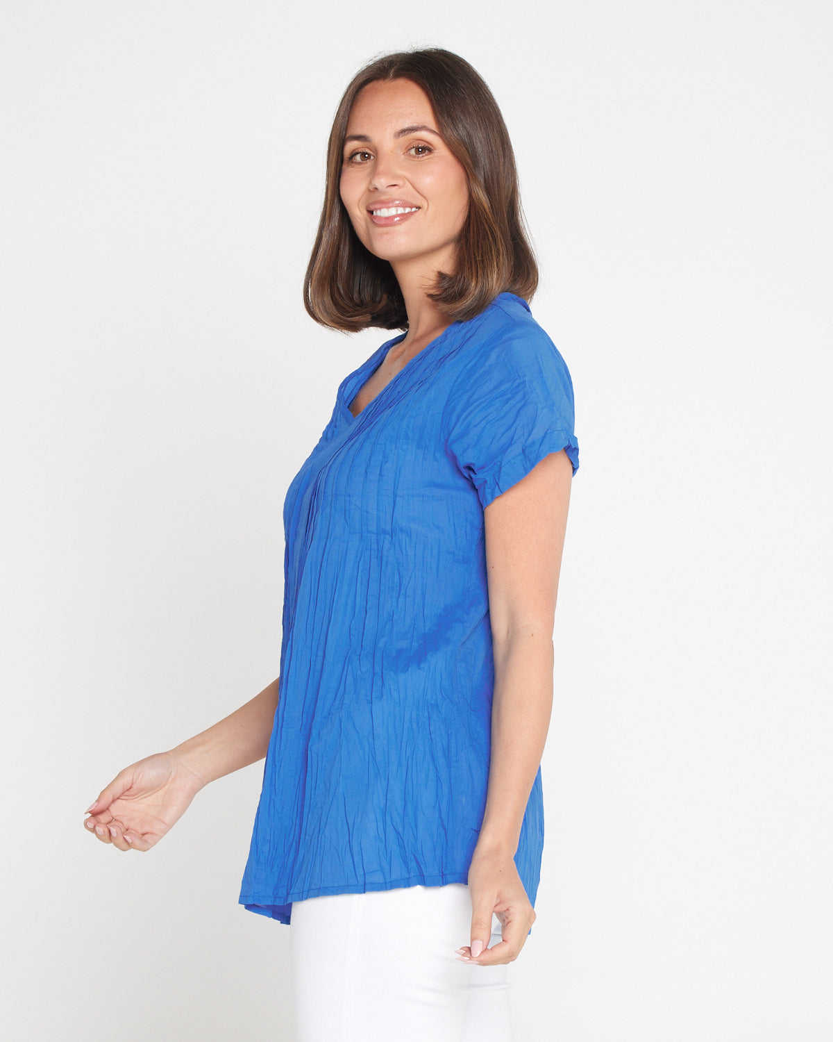 Kayla Plain Cotton Top - Blue