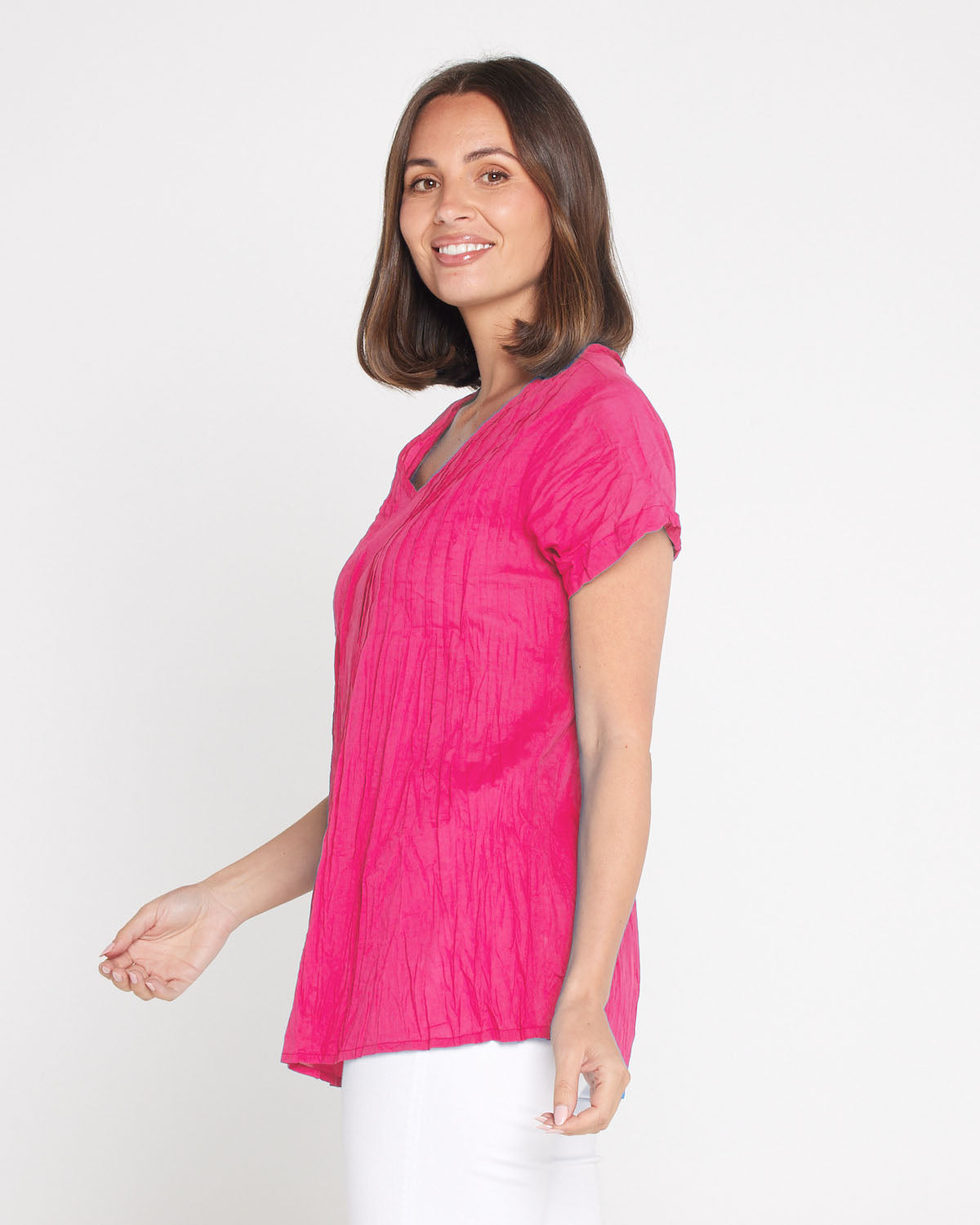Kayla Plain Cotton Top - Hot Pink